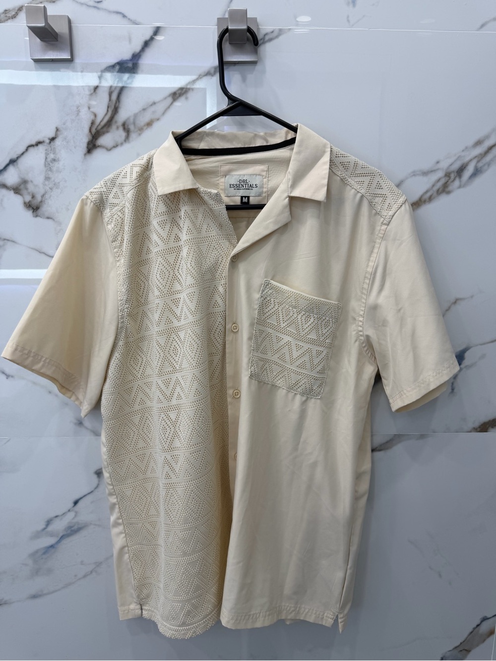 Essentials Cream Short-Sleeve Knit Panel Polo